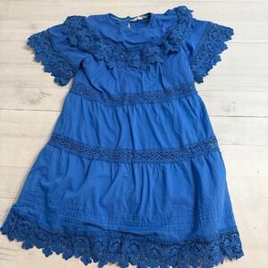 Mini Boden Kids' Lace Tiered Dress In Cabana Blue 9/10